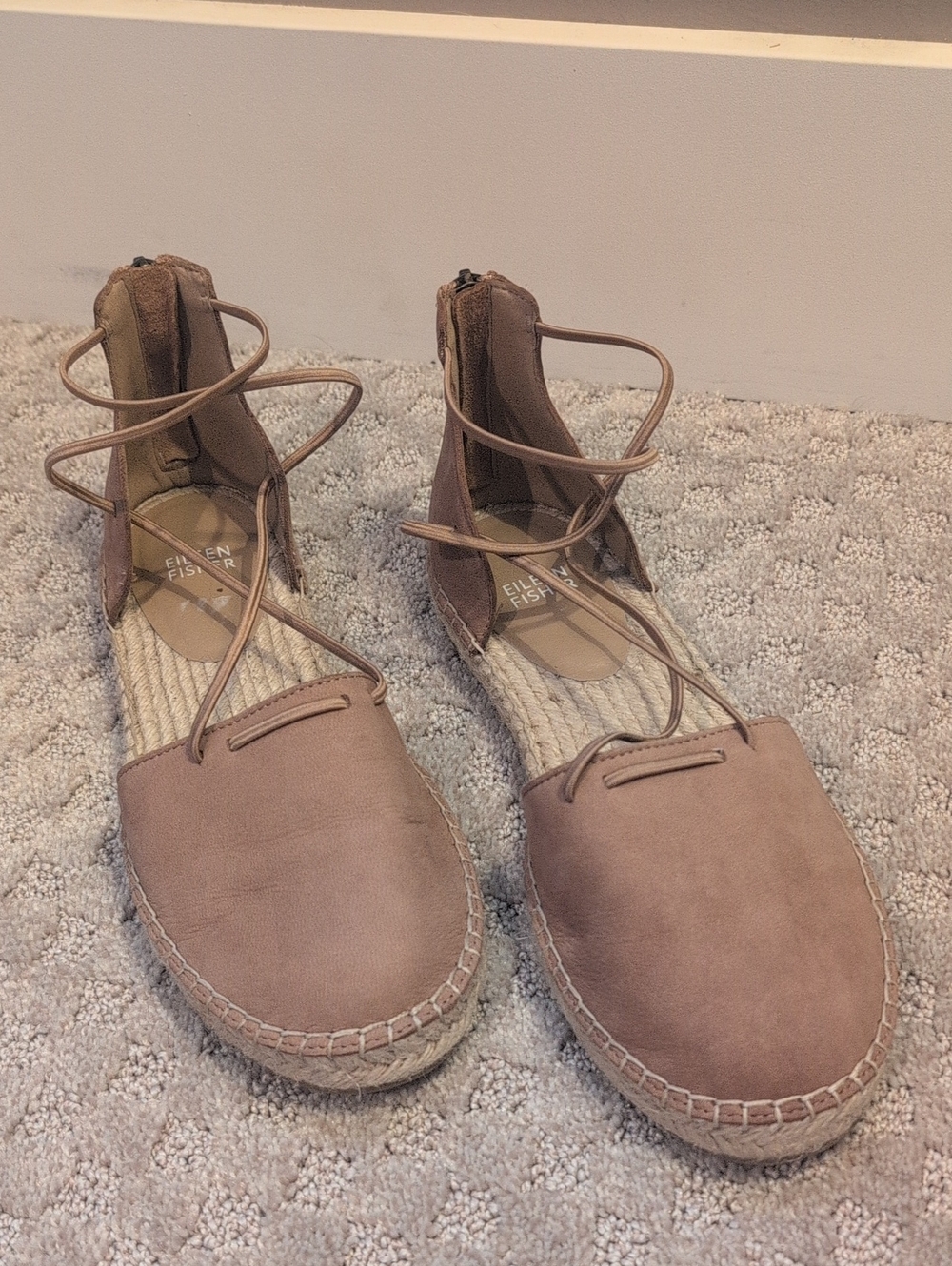 Eileen Fisher Leather Lace Up Espadrilles Flats